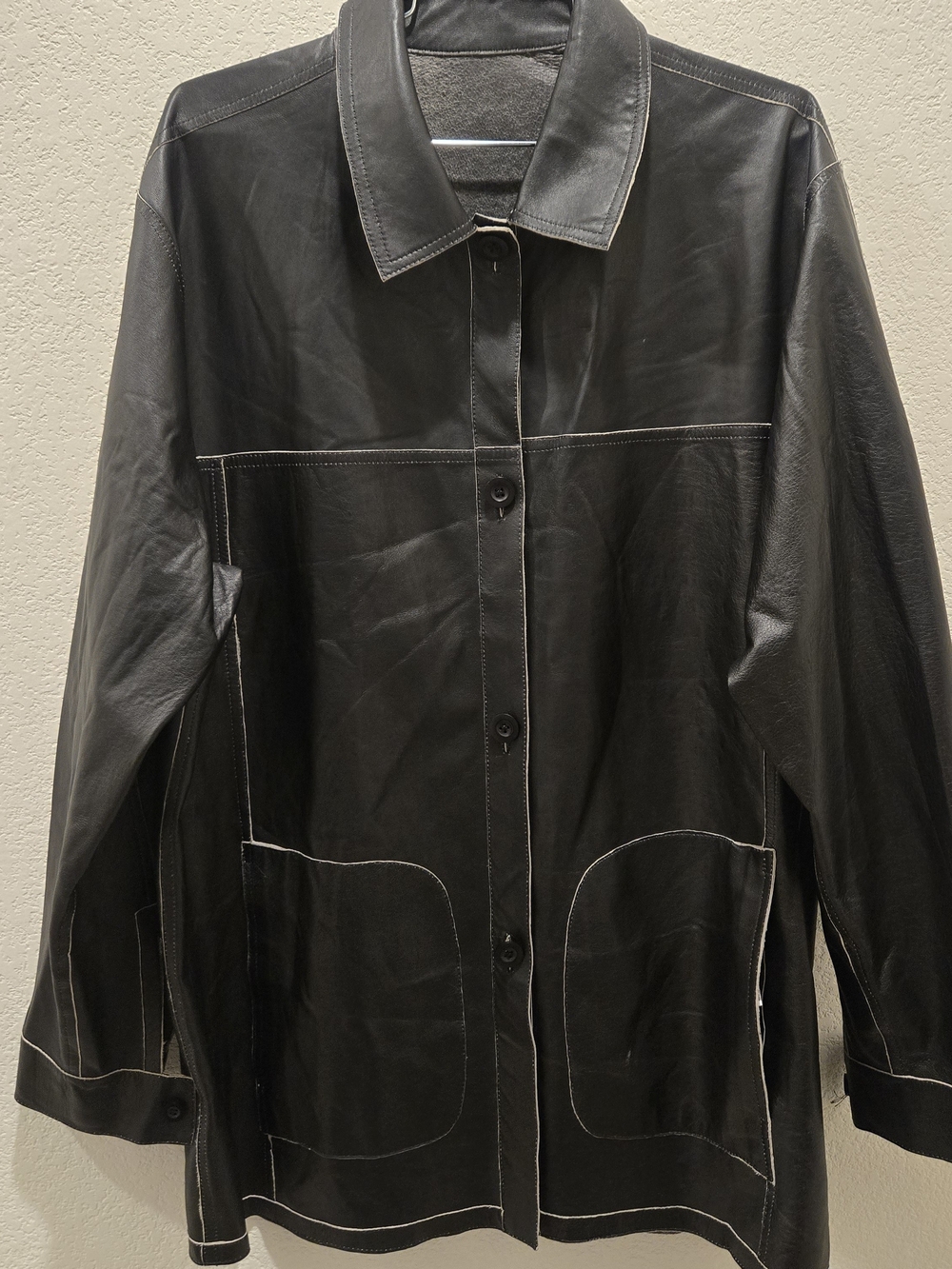 Reversable Missani Black Leather Button-Front Jacket/Shacket